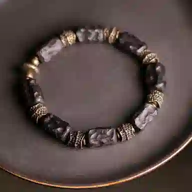 子婳 新中式复古民族风手工肌理纹个性搭配文玩转运珠饰品 黑檀 手串 男女同款情侣款