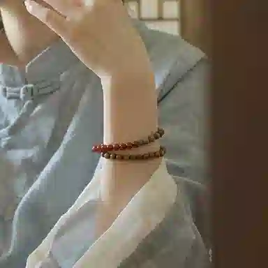 子婳 冰镇西瓜冰透红玛瑙双圈清凉优雅文艺静心佛珠复古简约木质文玩招财转运珠串#好运 绿檀 手串 女款