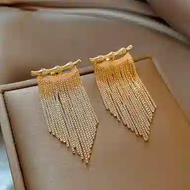 子婳 金色竹节长款流苏轻奢高级感夏季独特气质耳饰 合金 耳环 女款