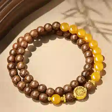 子婳 木质文玩盘玩佛珠双圈叠戴新中式复古国风潮流百搭转运串珠#好运 金丝檀木 手串 女款