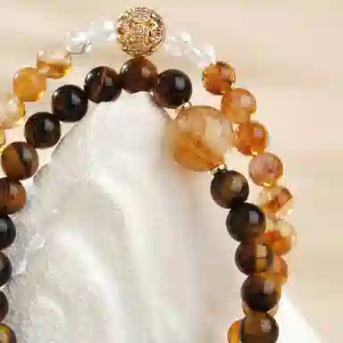 子婳 黄塔晶多圈叠戴珠串本命年招财转运珠诸事顺利复古精致时尚优雅百搭水晶串珠高级感手链 虎眼石 玉石手串 男女同款情侣款