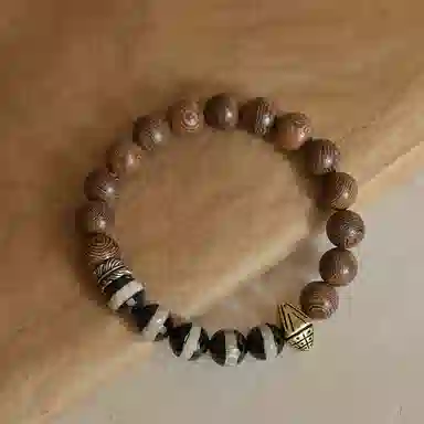 子婳 一线玛瑙天珠佛珠铜擦擦好运连连文艺个性小众复古民族风时尚潮流百搭珠串 鸡翅木 手串 男女同款情侣款