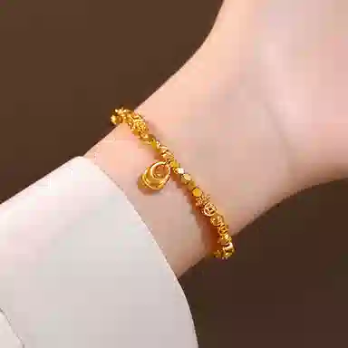 子婳 古法精致碎碎金钱币福袋招财转运手饰精品小众设计时尚潮流优雅气质手串 合金 手链 女款