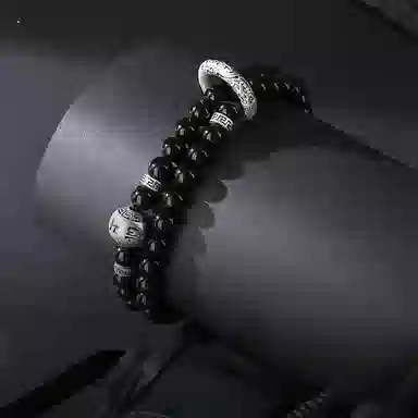 子婳 六字箴言平安扣手链时尚百搭复古国潮转运珠轻奢高级感 黑曜石 手串 男款