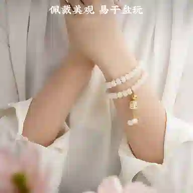子婳 六字真言好运莲莲双圈叠戴新中式文玩绕指柔手持念珠 白玉菩提 珠串 男女同款情侣款
