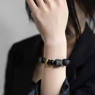 子婳 醒狮设计招财转运国潮风格时尚百搭精致优雅好运连连 黑曜石 手串 男女同款情侣款
