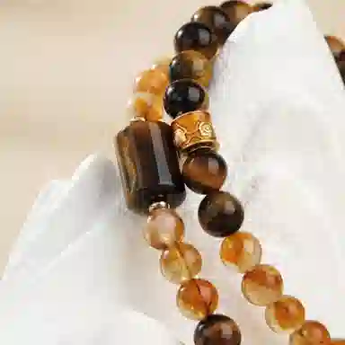子婳 黄塔晶多圈叠戴珠串本命年招财转运珠诸事顺利复古精致时尚优雅百搭水晶串珠高级感手链 虎眼石 玉石手串 男女同款情侣款
