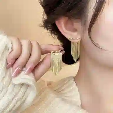 子婳 金色竹节长款流苏轻奢高级感夏季独特气质耳饰 合金 耳环 女款