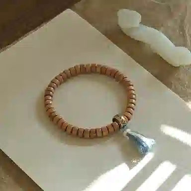 子婳 老桃木传统工艺直切珠铜跑环佛珠文玩盘玩复古民族风时尚简约好运连连手饰 桃木 手串 男女同款情侣款