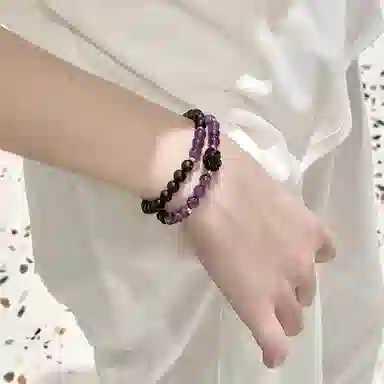 子婳 紫气东来紫水晶搭配串珠玫瑰木制文玩盘玩好运连连诸事顺利中式时尚潮流高级感手饰 降真香 手串 女款