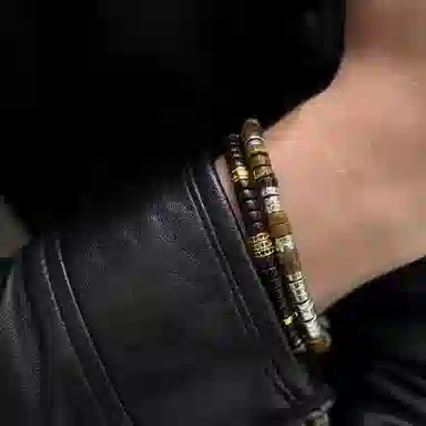 子婳 时尚复古潮流银隔片直切药片单圈串珠新中式国风轻奢高级感个性街头嘻哈风格#好运 虎眼石 手串 男女同款情侣款