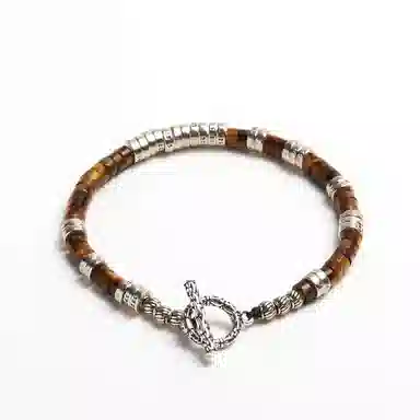 子婳 时尚复古潮流银隔片直切药片单圈串珠新中式国风轻奢高级感个性街头嘻哈风格#好运 虎眼石 手串 男女同款情侣款