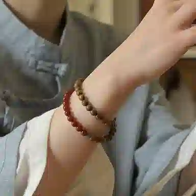 子婳 冰镇西瓜冰透红玛瑙双圈清凉优雅文艺静心佛珠复古简约木质文玩招财转运珠串#好运 绿檀 手串 女款