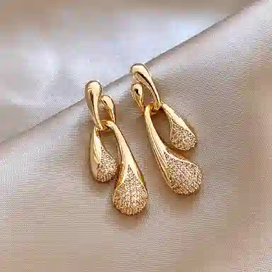 子婳 不规则金色满钻水滴独特时尚轻奢高级感 合金 耳环 女款