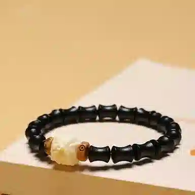 子婳 檀木竹节醒狮招财进宝节节高升新中式小众设计典雅气质文玩盘完串珠#好运 黑檀 手串 男女同款情侣款