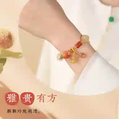 子婳 文玩手持念珠盘玩复古民族风国潮文化气质好运连连设计精致南瓜造型高级感 金丝玉 手串 女款