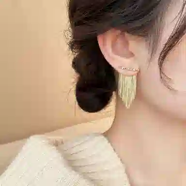 子婳 金色竹节长款流苏轻奢高级感夏季独特气质耳饰 合金 耳环 女款