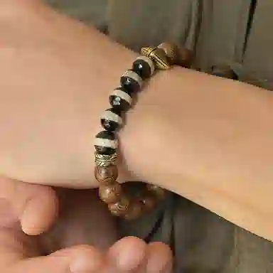 子婳 一线玛瑙天珠佛珠铜擦擦好运连连文艺个性小众复古民族风时尚潮流百搭珠串 鸡翅木 手串 男女同款情侣款