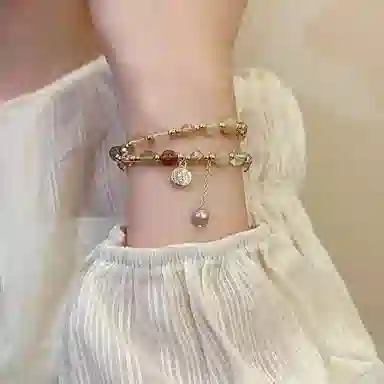 子婳 双层串珠小众设计精致时尚优雅百搭高级感水晶手饰#好运 茶晶 手串 女款