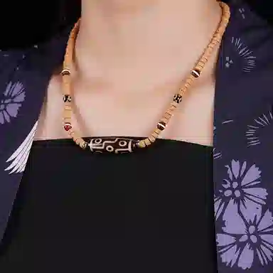 子婳 高透玉化玛瑙天珠药片传统美学手工编织本命年招财好运连连时尚优雅 柏香籽/百香籽 项链 男女同款情侣款