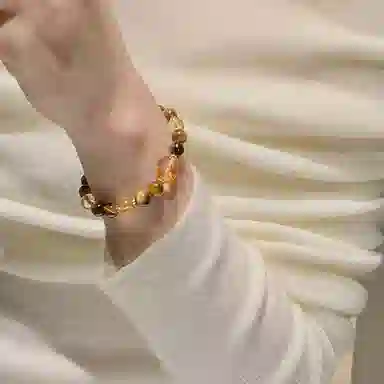 子婳 金虎纳福黄水晶手链银镀金隔珠复古国潮轻奢时尚简约显白气质百搭手饰#好运 虎眼石 手串 女款