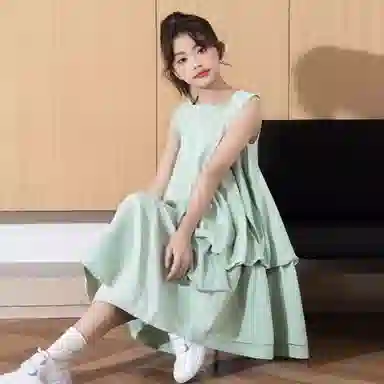 唐狮童装连衣裙 时尚纯色洋气时尚无袖 中小童