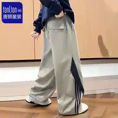 唐狮童装 纯色休闲 简约时尚 个性拼接 男款 长裤高级感儿童运动裤