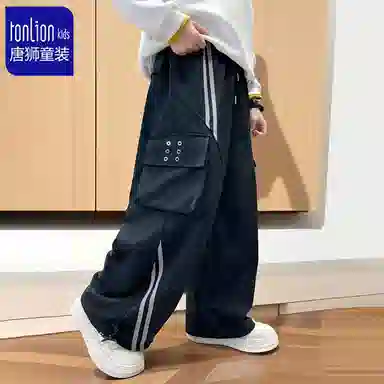 唐狮童装长裤 个性拼接 深色 休闲百搭 儿童款 纯色简约春秋款 中大童