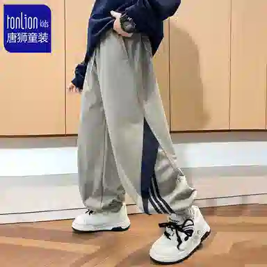 唐狮童装 纯色休闲 简约时尚 个性拼接 男款 长裤高级感儿童运动裤
