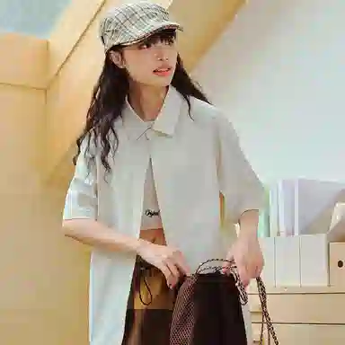 红豆 无性别主义中性风凉感透气不闷汗轻薄舒适冰丝基础款防晒衬衣轻奢高级感时尚通勤外套户外运动百搭宽松单排扣短袖衬衫 男女同款