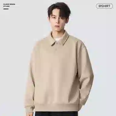 红豆 无性别主义美式复古男款纯色宽松休闲落肩袖半拉链舒适透气日常通勤翻领加绒卫衣 男女同款