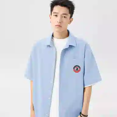 红豆 冰丝凉感顺滑基础款美式复古潮流工装衬衣休闲宽松轻薄透气舒适有型接触凉感百搭宽松纽扣翻领户外短袖衬衫 男女同款