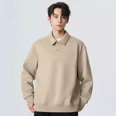 红豆 无性别主义美式复古男款纯色宽松休闲落肩袖半拉链舒适透气日常通勤翻领加绒卫衣 男女同款