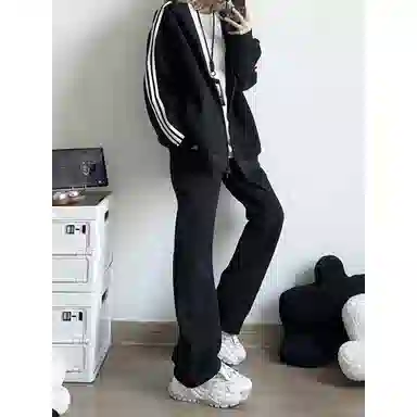 徐百货  潮牌百搭休闲复古秋季拉链上衣潮流三道杠开衫卫衣时尚运动外套棒球服 男女同款