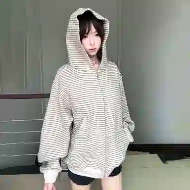 悍戈 美式复古条纹连帽开衫 春秋季慵懒风设计感休闲百搭卫衣 男女同款