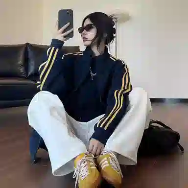 徐百货  潮牌百搭休闲复古秋季拉链上衣潮流三道杠开衫卫衣时尚运动外套棒球服 男女同款