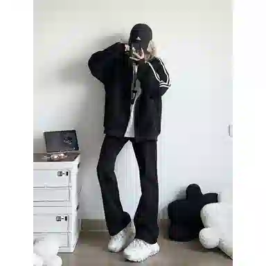 徐百货  潮牌百搭休闲复古秋季拉链上衣潮流三道杠开衫卫衣时尚运动外套棒球服 男女同款