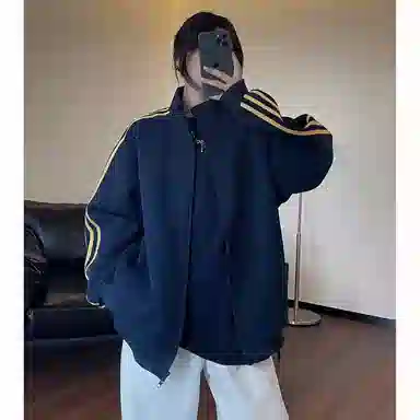 徐百货  潮牌百搭休闲复古秋季拉链上衣潮流三道杠开衫卫衣时尚运动外套棒球服 男女同款