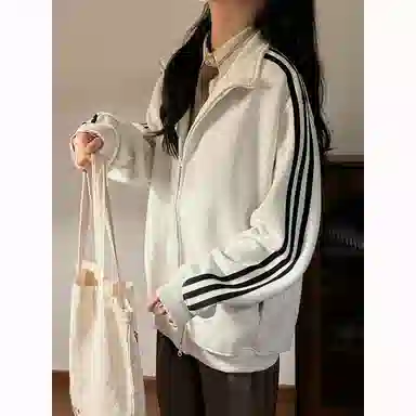 徐百货  潮牌百搭休闲复古秋季拉链上衣潮流三道杠开衫卫衣时尚运动外套棒球服 男女同款