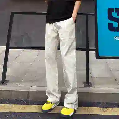 虫小绿 美式斜切直筒潮流速干百搭弯刀工装休闲户外徒步登山春夏款针织运动裤 男女同款