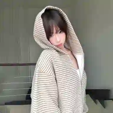 悍戈 美式复古条纹连帽开衫 春秋季慵懒风设计感休闲百搭卫衣 男女同款