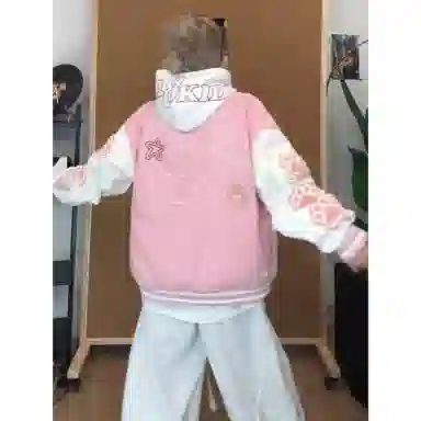 悍戈 美式猫爪刺绣学院风宽松休闲春秋季外套夹克 男女同款