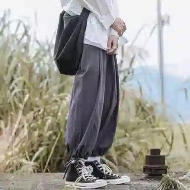 虫小绿 日系复古简约宽松百搭九分阔腿裤脚抽绳系带通勤必备休闲裤 男女同款