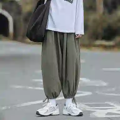 虫小绿 日系复古简约宽松百搭九分阔腿裤脚抽绳系带通勤必备休闲裤 男女同款