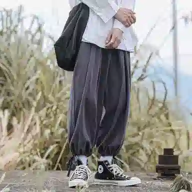 虫小绿 日系复古简约宽松百搭九分阔腿裤脚抽绳系带通勤必备休闲裤 男女同款