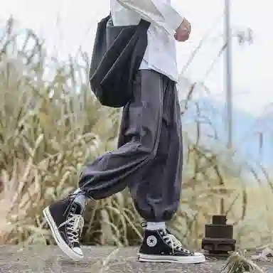 虫小绿 日系复古简约宽松百搭九分阔腿裤脚抽绳系带通勤必备休闲裤 男女同款