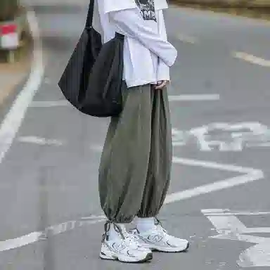 虫小绿 日系复古简约宽松百搭九分阔腿裤脚抽绳系带通勤必备休闲裤 男女同款