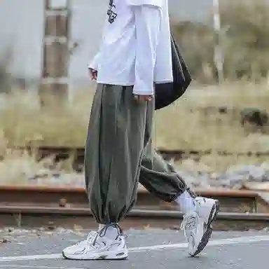 虫小绿 日系复古简约宽松百搭九分阔腿裤脚抽绳系带通勤必备休闲裤 男女同款
