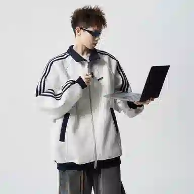 学院风格 寻星记  字母美式复古高街拼接条纹百搭运动休闲情侣外套翻领棒球服 男女同款