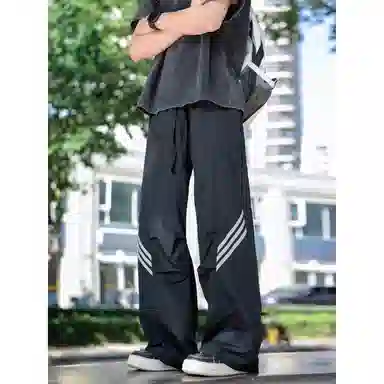 寻星记 美式高街机能风三条杠感冰丝透气宽松百搭潮流单品休闲裤 男女同款